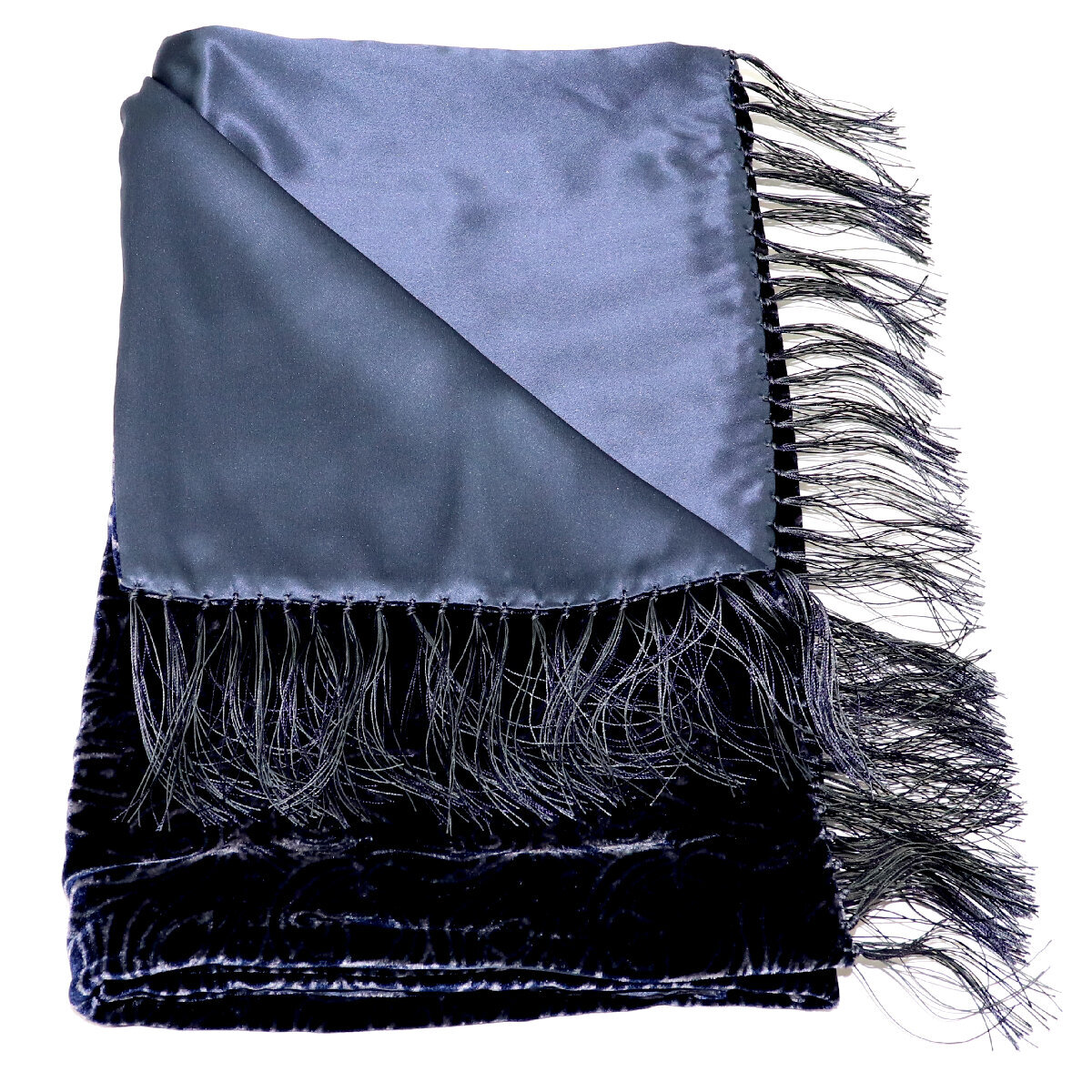 Double Sided Cashmere and Silk Scarf, Silver Gray and Black Print, Handmade in Italy