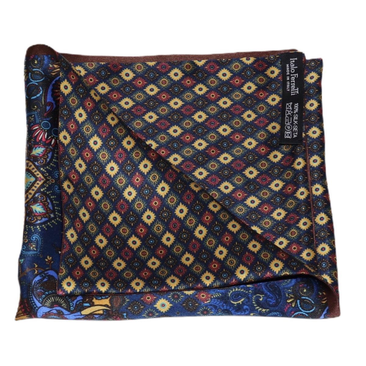 Double sided dark blue and brown tailored silk pocket square, indian ...