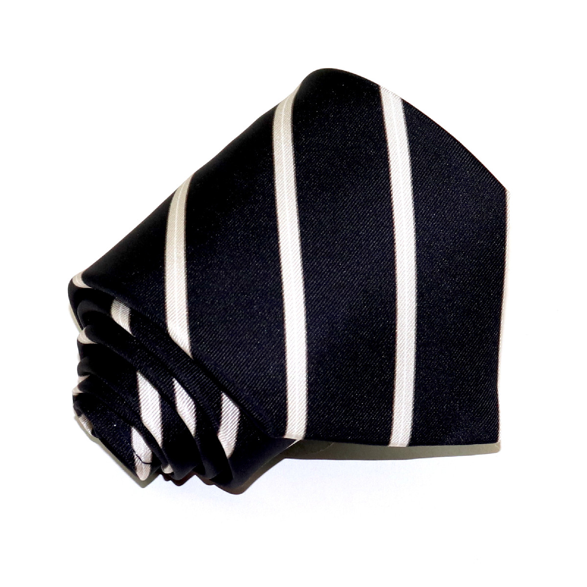 Formal regimental tie, black background and white medium stripes ...