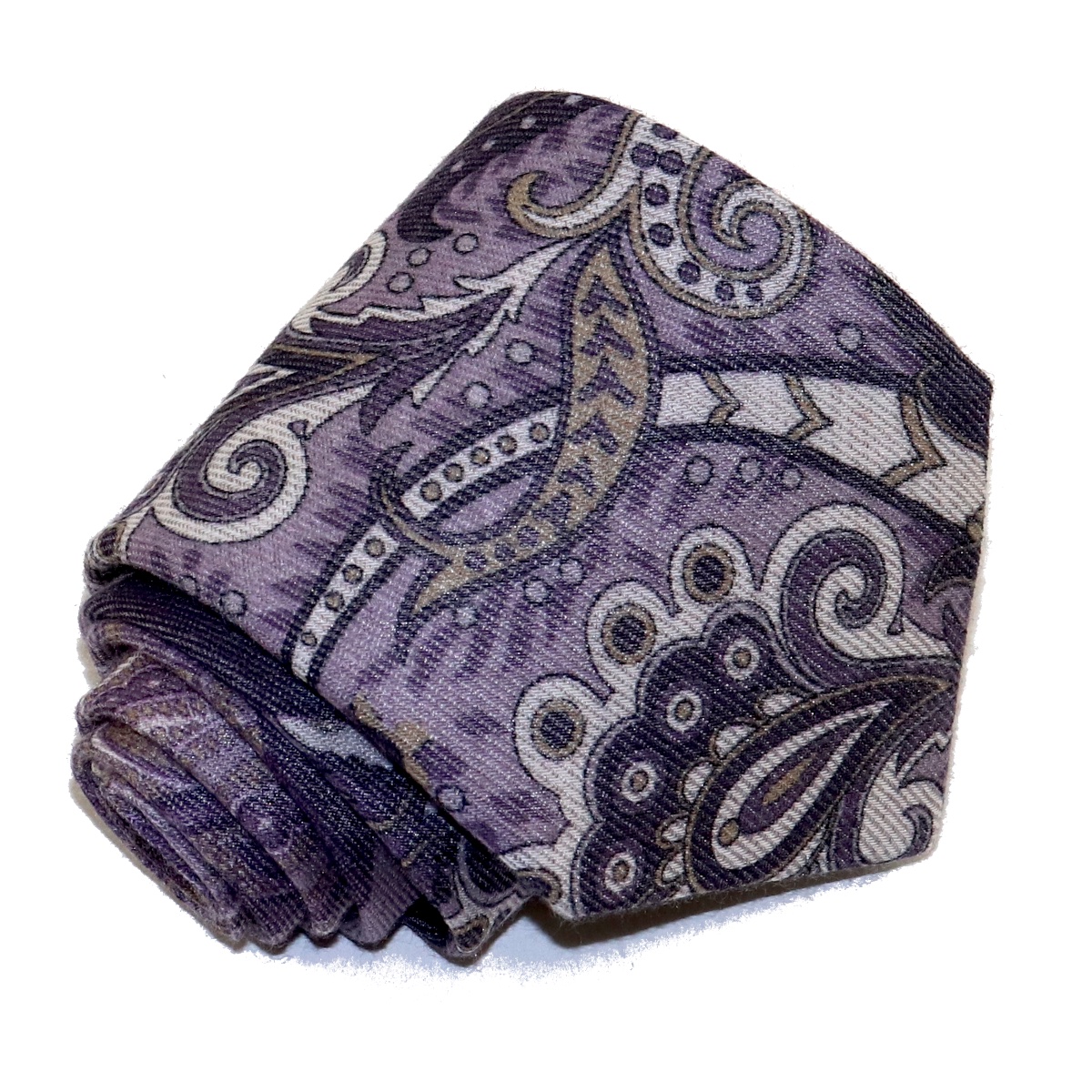 Refined Custom tie, wool and silk blend, lilac and purple paisley ...