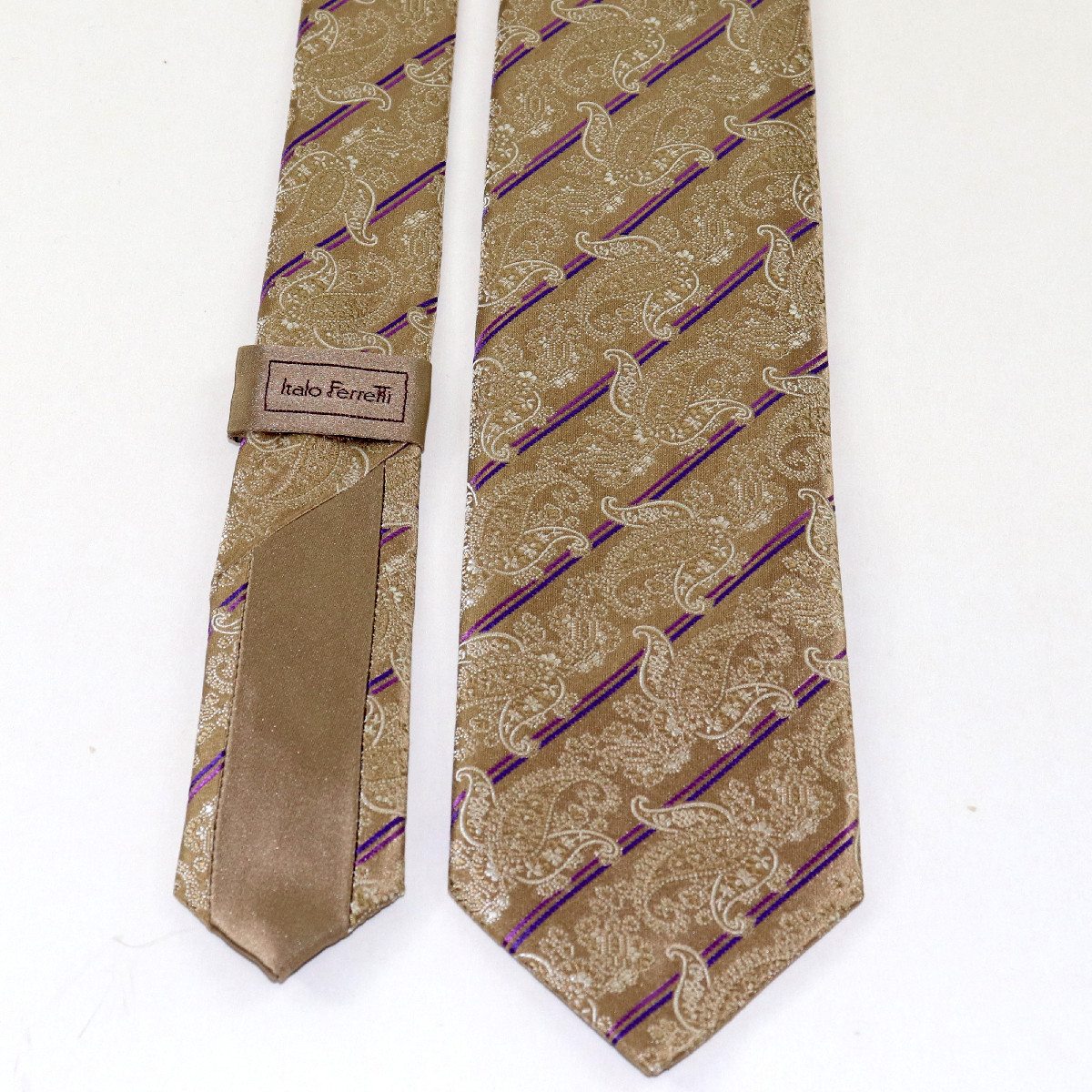 Refined regimental tie, beige background, golden paisley pattern and ...