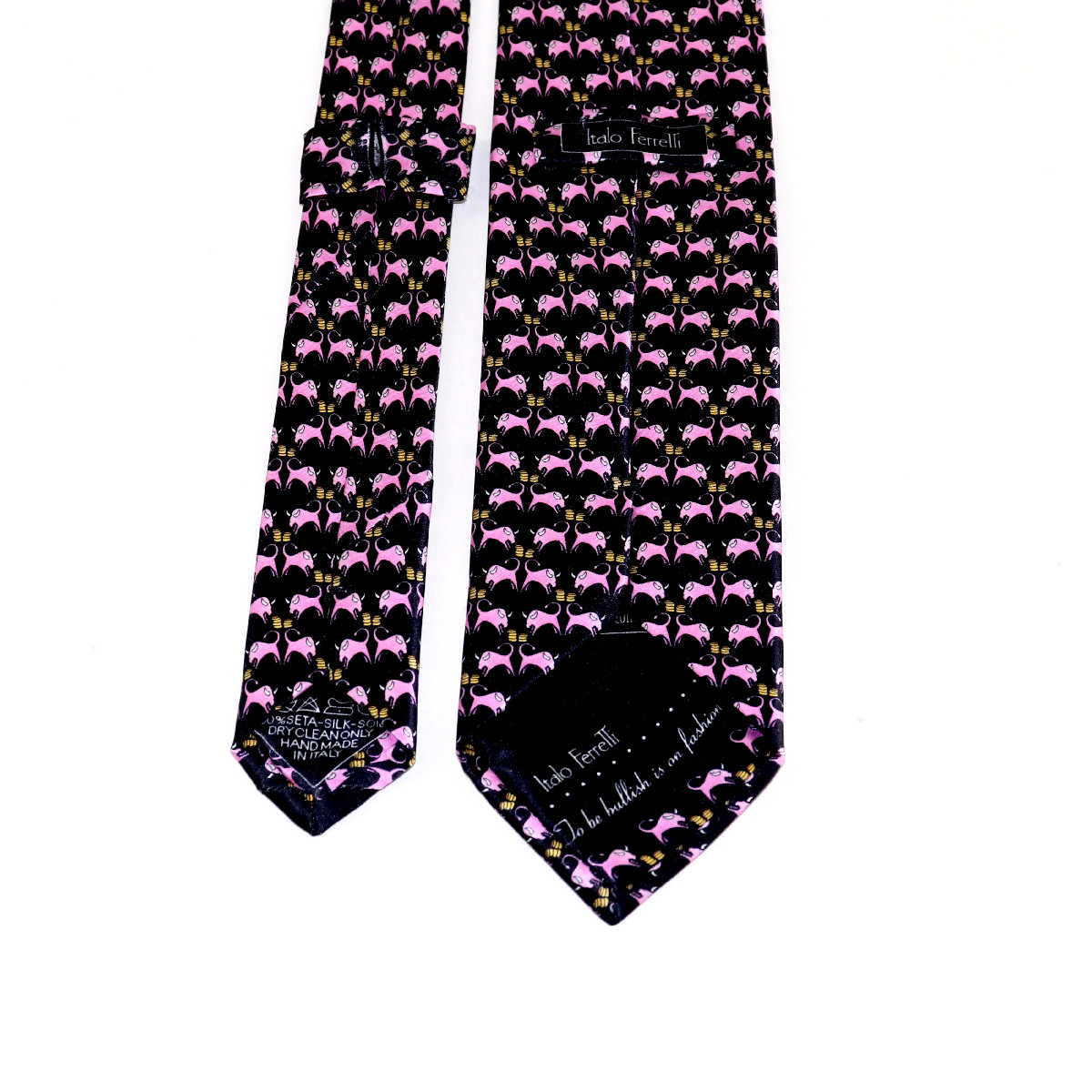 Italian handmade Custom tie with all over bull icon and gold coins ...
