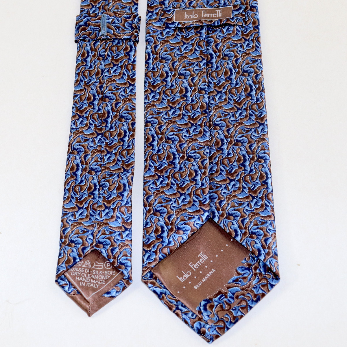 Elegant Custom tie, light blue and brown wavy fantasy pattern, handmade ...