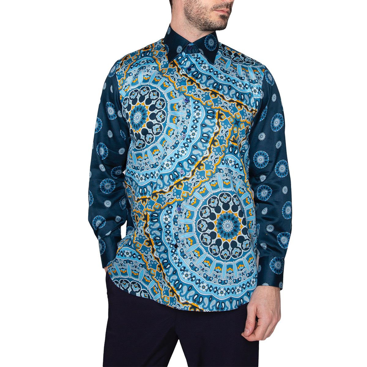 Customizable cotton shirt, long sleeves, giant medallions pattern ...