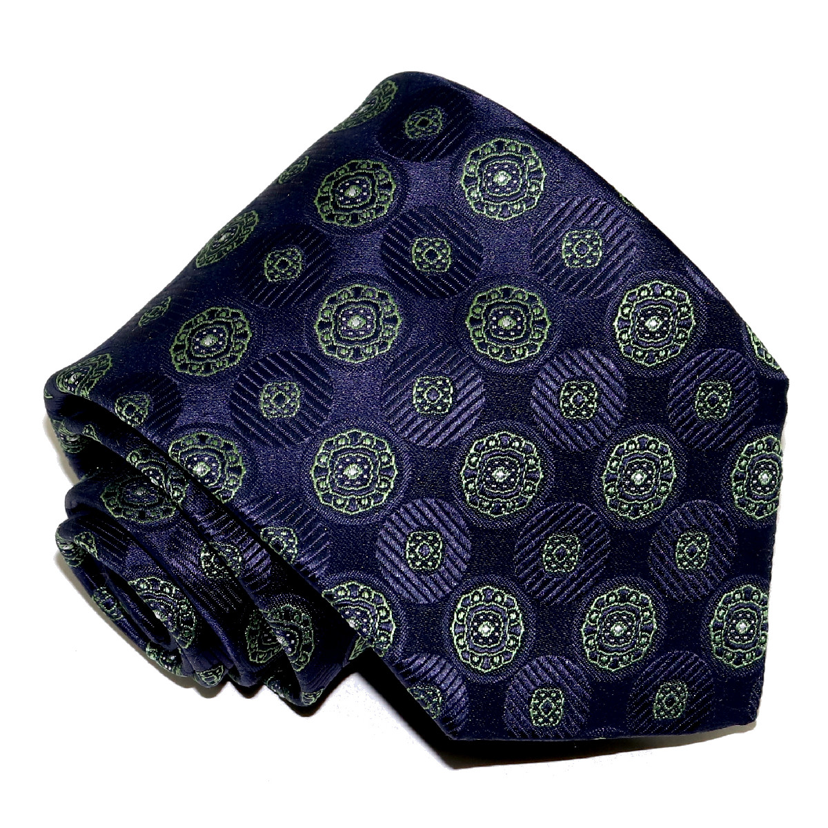Sartorial woven silk Custom tie, navy blue background and green ...