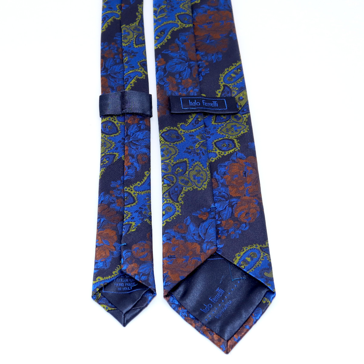 Exclusive custom necktie, bright blue, green and rust woven silk ...