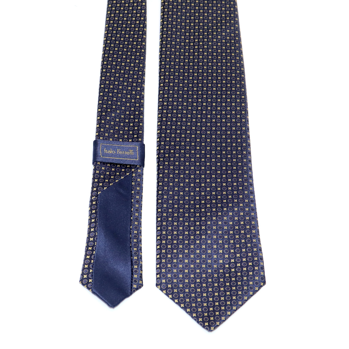 Luxury silk necktie, navy blue background and yellow micropattern ...