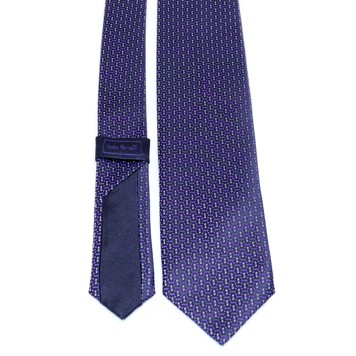 Refined custom silk tie, navy blue and purple micropattern, handmade in ...