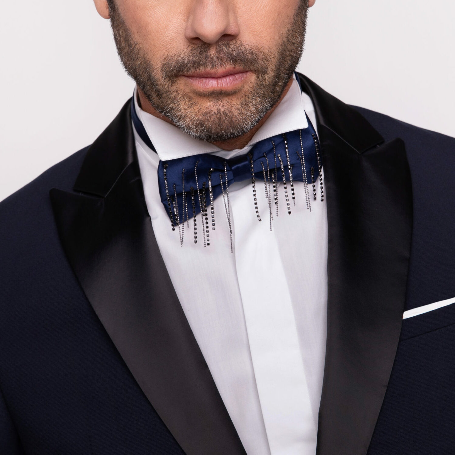 King & Priory Luxury Persian Navy Blue Pattern Bow Tie