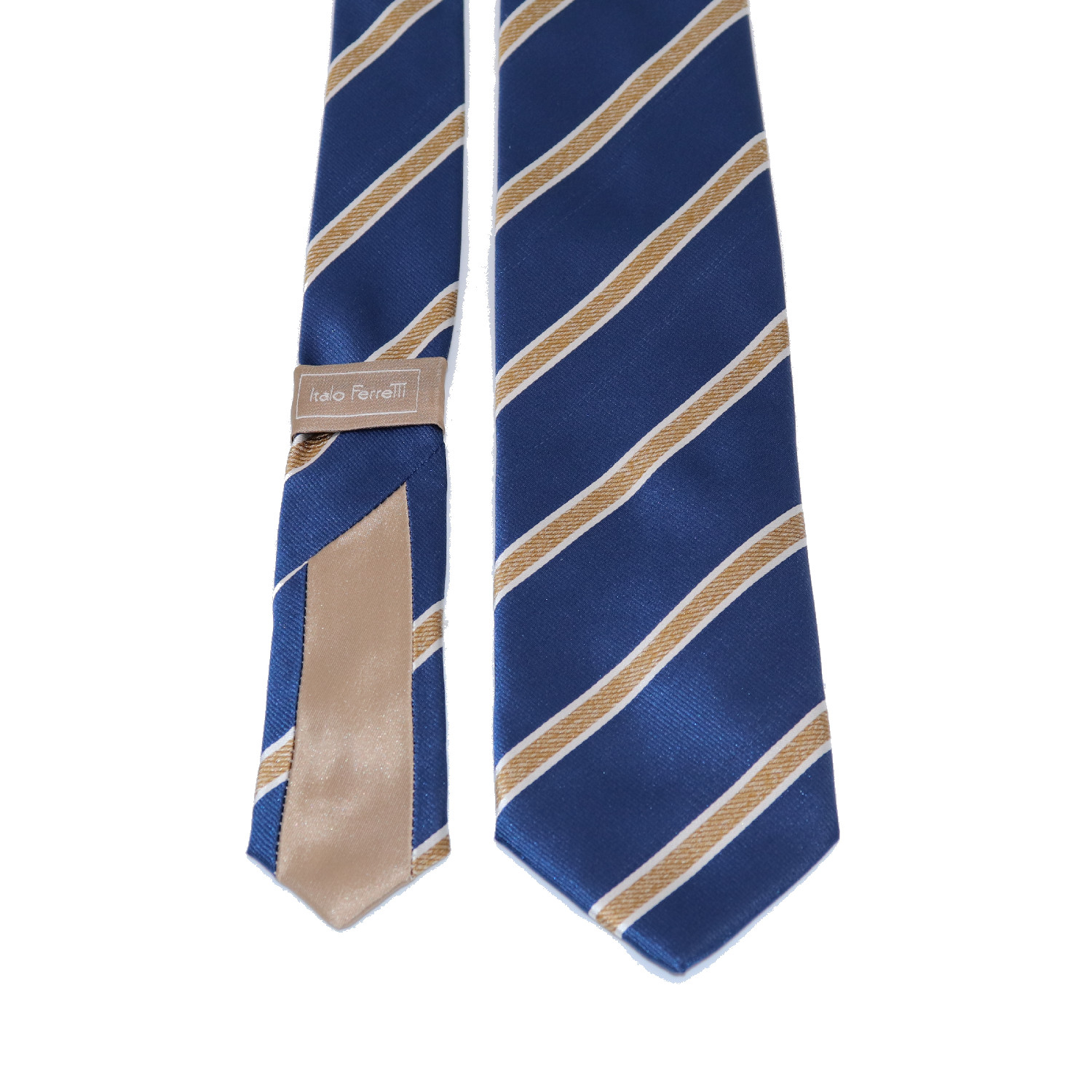 Formal business tie, 100% silk, sand beige stripes on royal blue ...