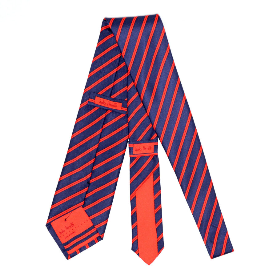 Formal business tie, 100% twill silk, thin red stripes on navy blue ...