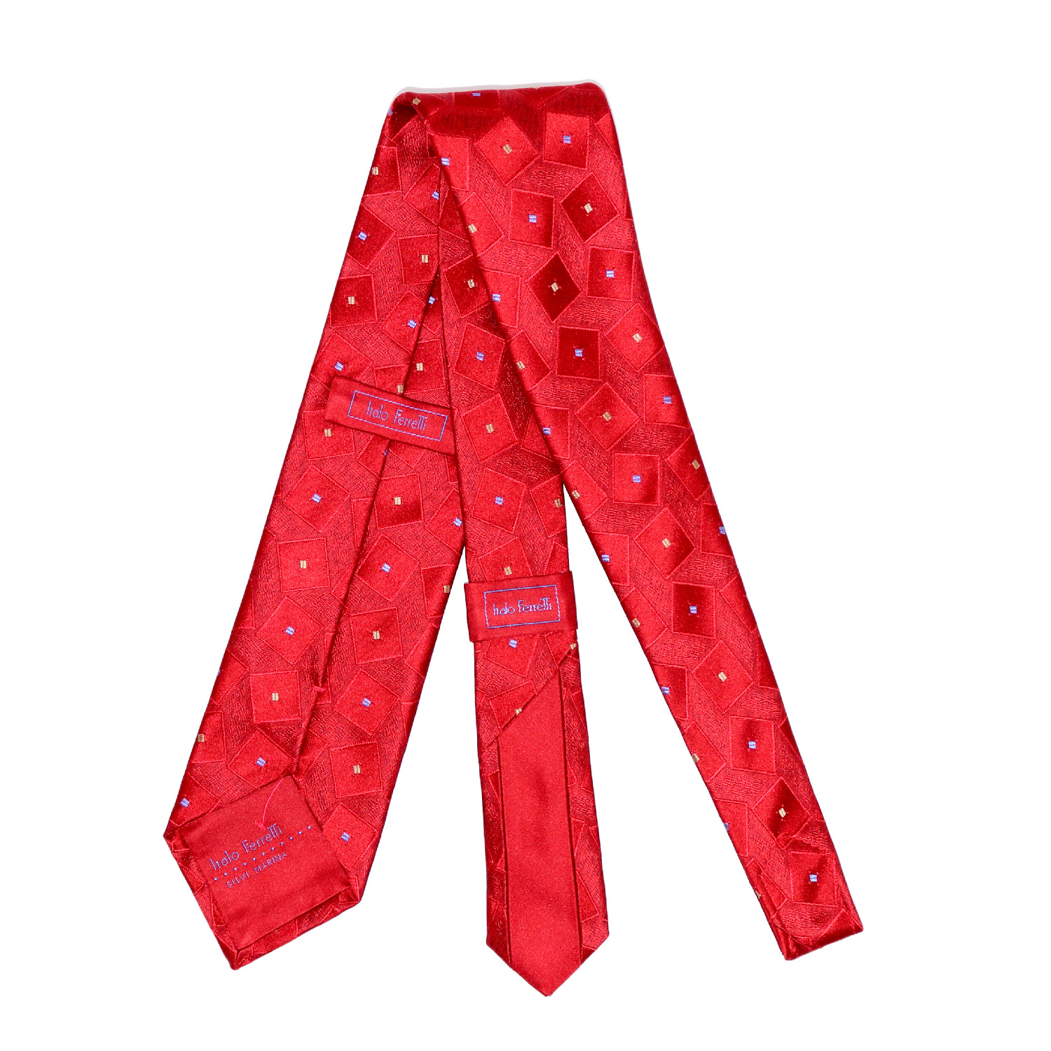 Red Woven Silk Necktie, Geometric Relief Pattern, Handmade in Italy