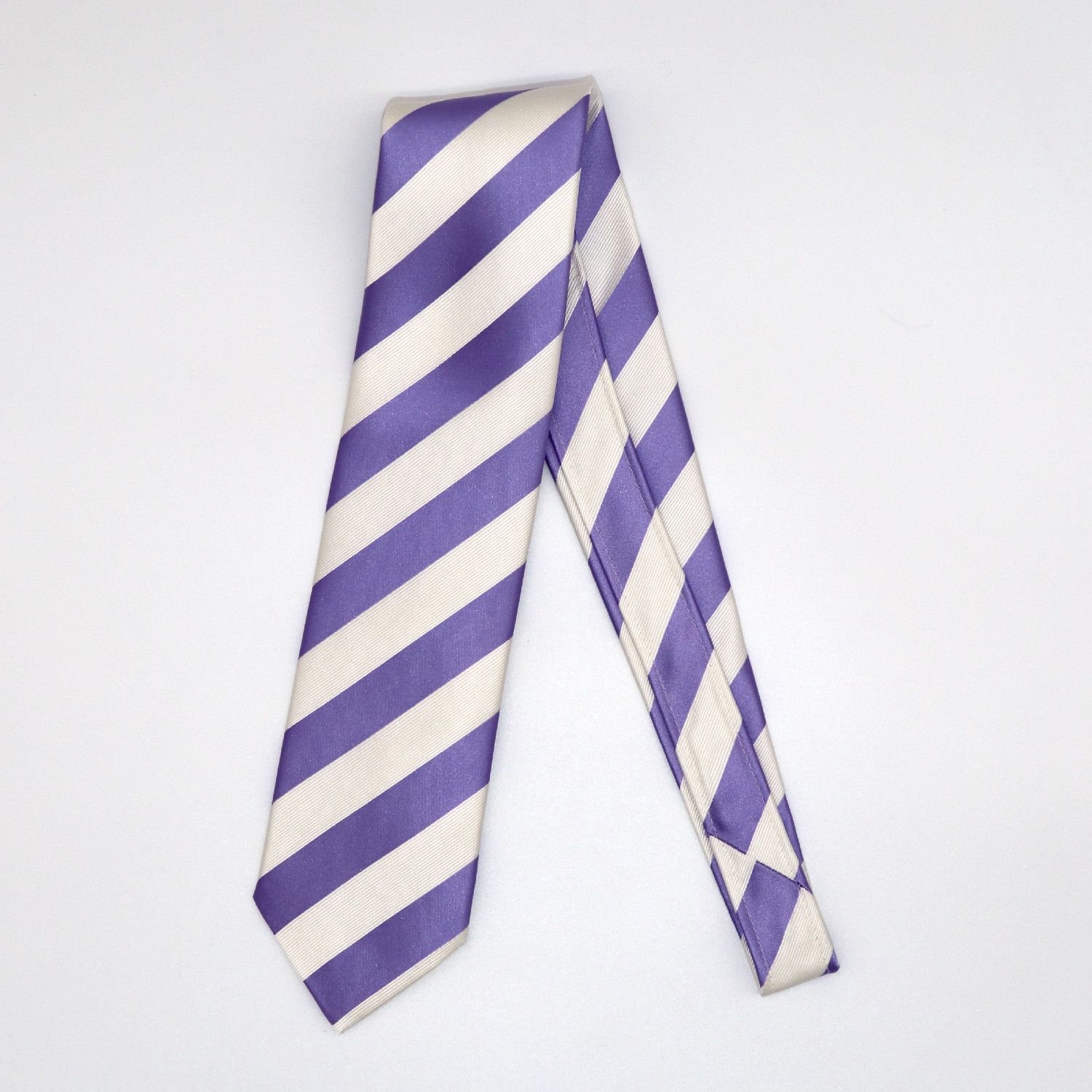 Formal elegance custom tie, big white and lilac blue stripes, handmade ...