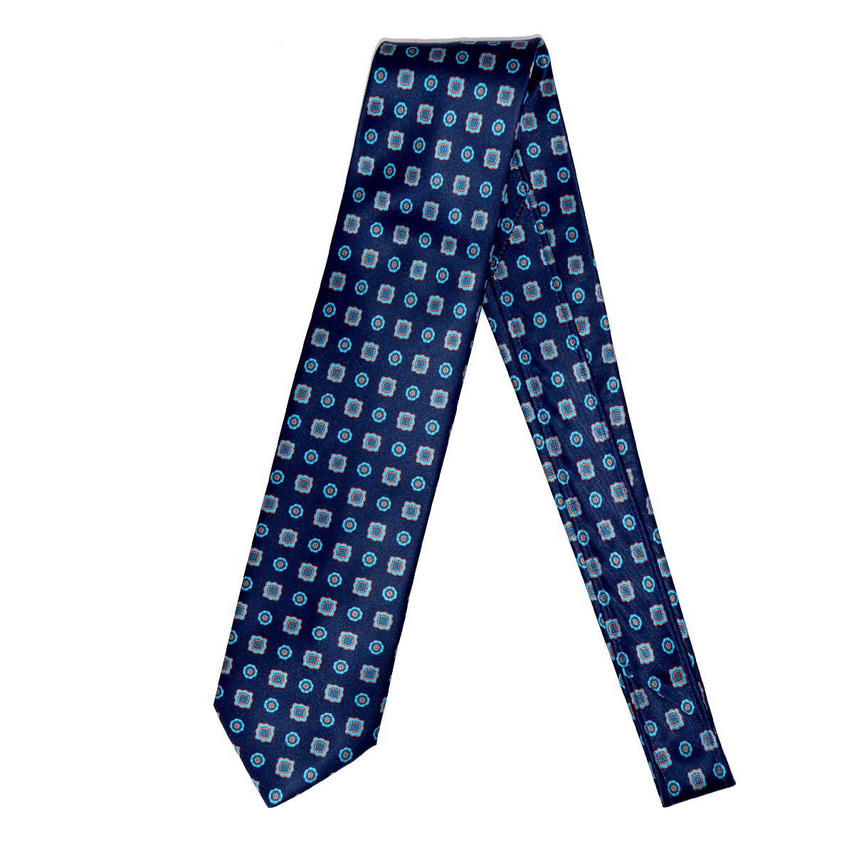 Business tie, 100% silk, navy blue background and light blue geometric ...