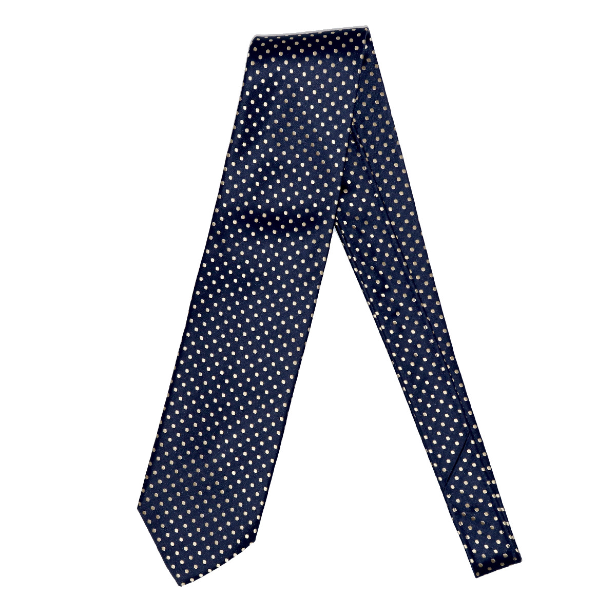 Refined business tie, 100% silk, ivory lurex dots on navy blue ...